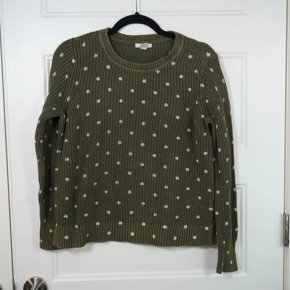 Caslon Olive‎ Green and Ivory Polka dot Sweater Womens Size Medium Long Sleeves - Picture 1 of 5